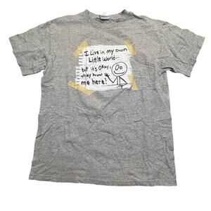 I Live In My Own Little World Tee Mens M Alt Humor Introvert Gray Shirt